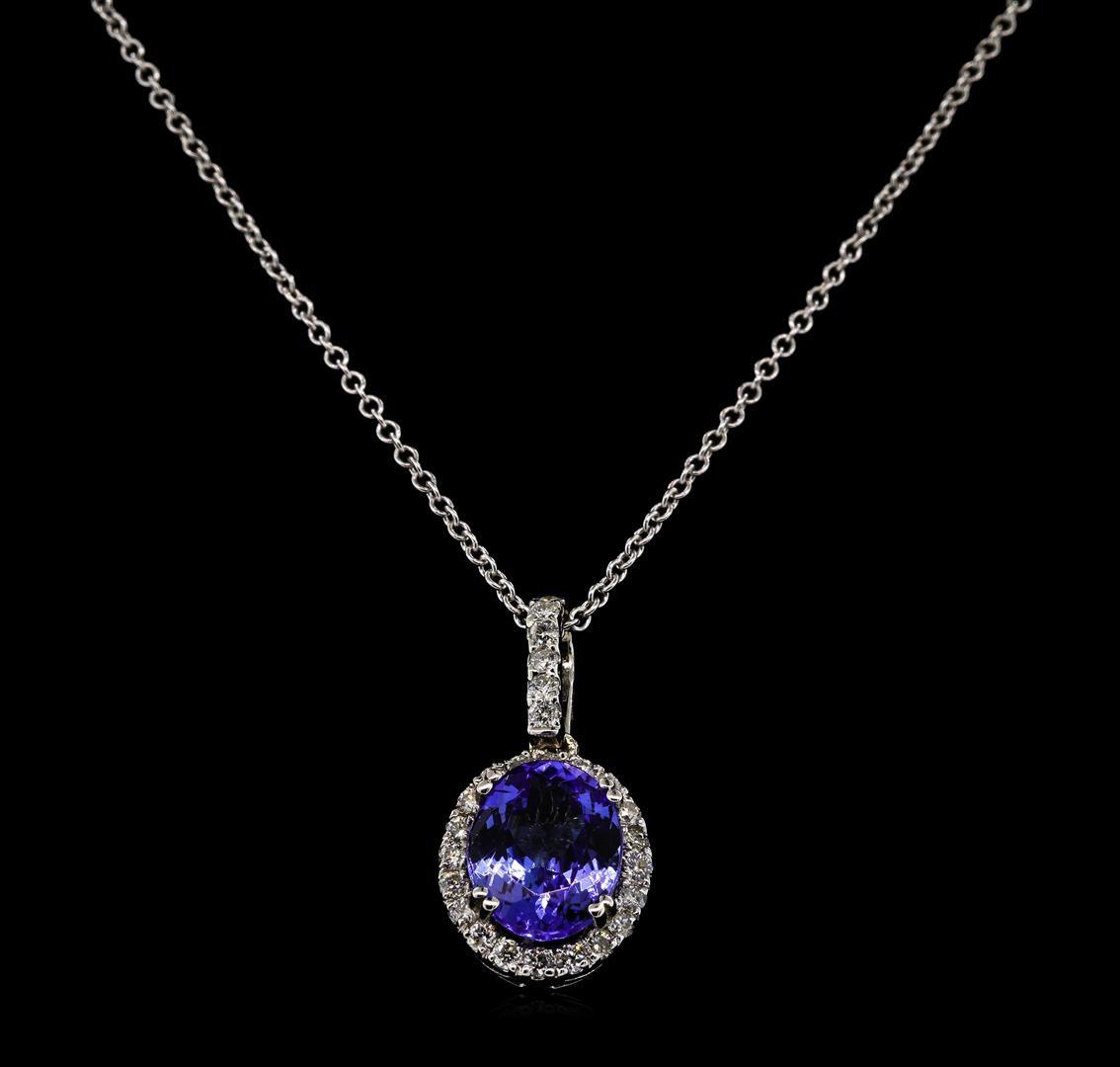 2.42 ctw Tanzanite and Diamond Pendant With Chain - 14KT White Gold