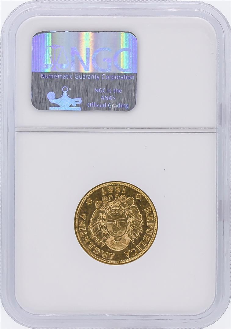 1887 NGC AU53 Argentina 5 Pesos Gold Coin