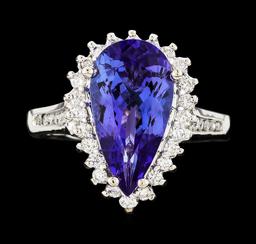 3.65 ctw Tanzanite and Diamond Ring - 14KT White Gold