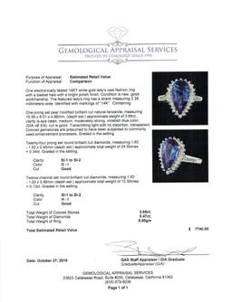 3.65 ctw Tanzanite and Diamond Ring - 14KT White Gold