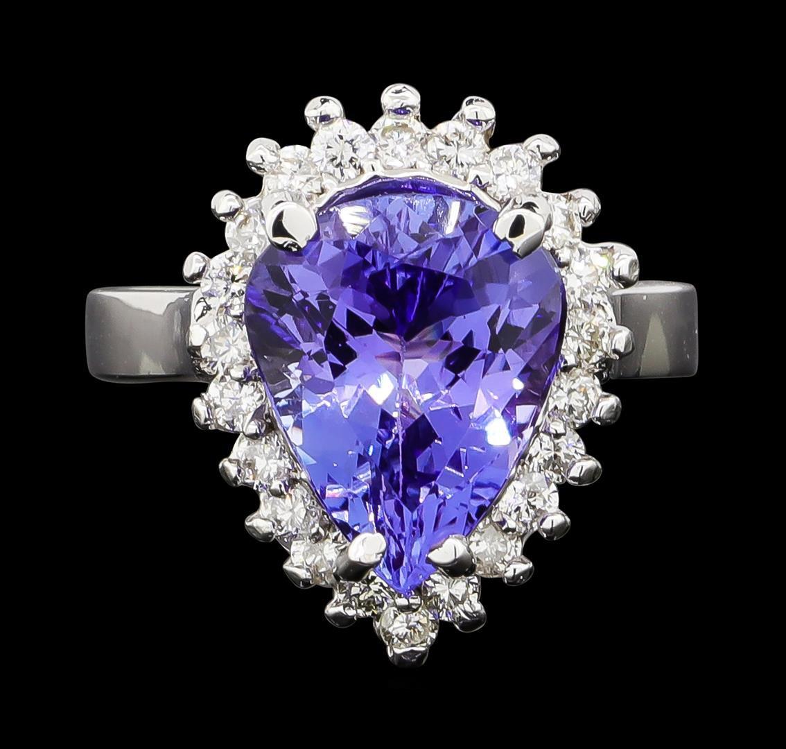 3.96 ctw Tanzanite and Diamond Ring - 14KT White Gold