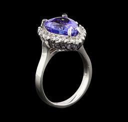 3.96 ctw Tanzanite and Diamond Ring - 14KT White Gold