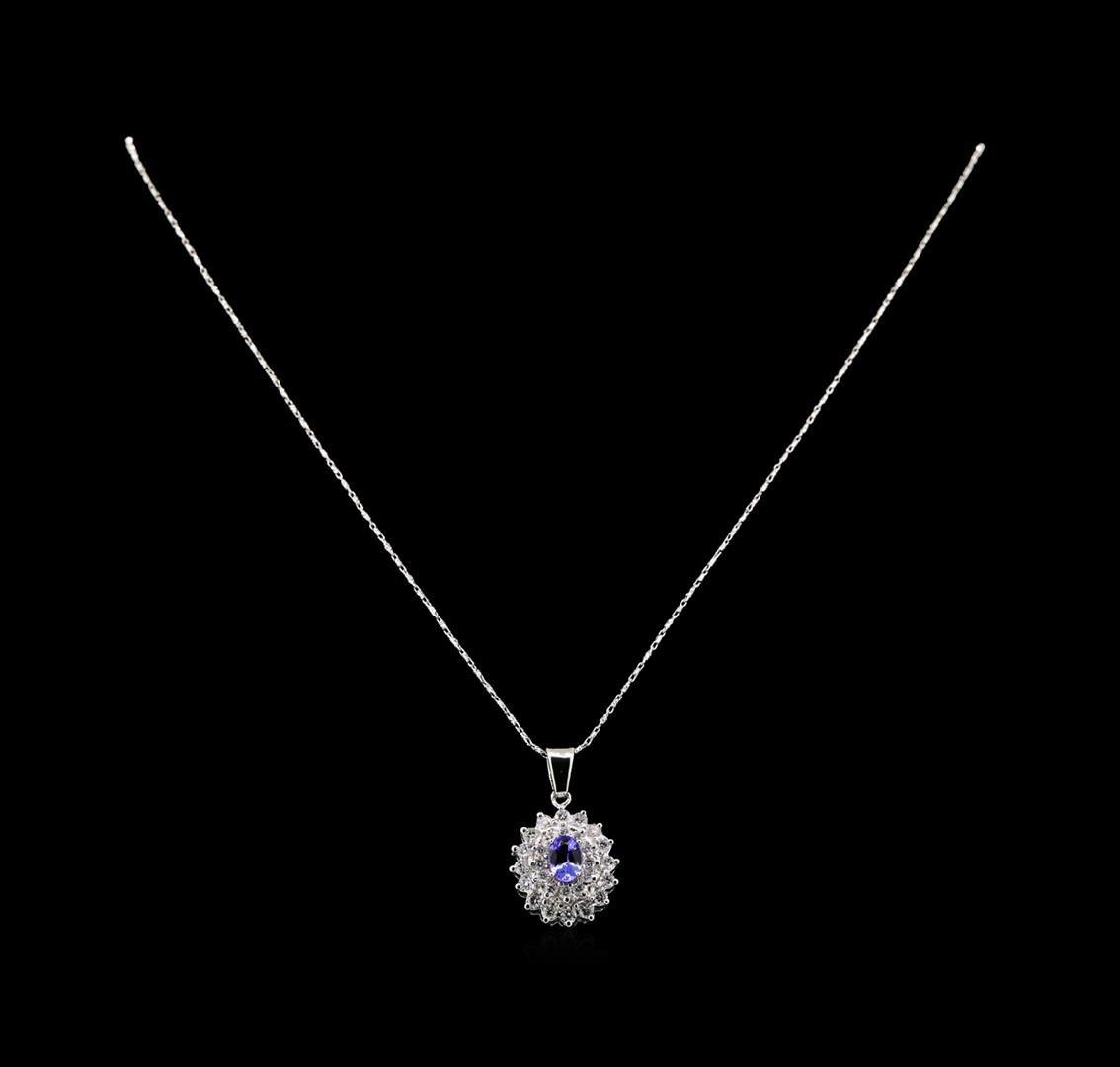 14KT White Gold 0.77 ctw Tanzanite and Diamond Pendant With Chain