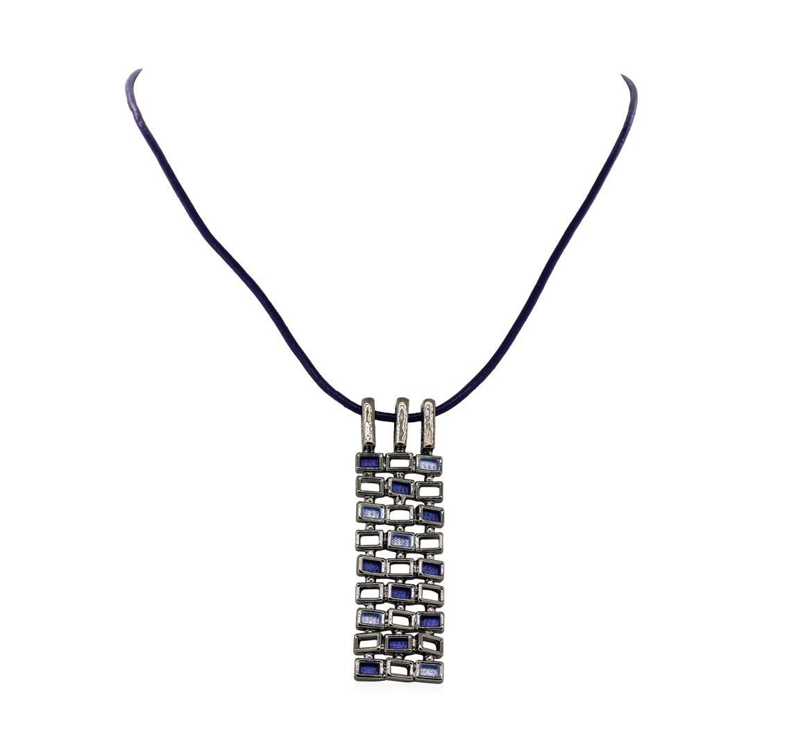 Crystal Rectangle Pendant Necklace - Rhodium Plated