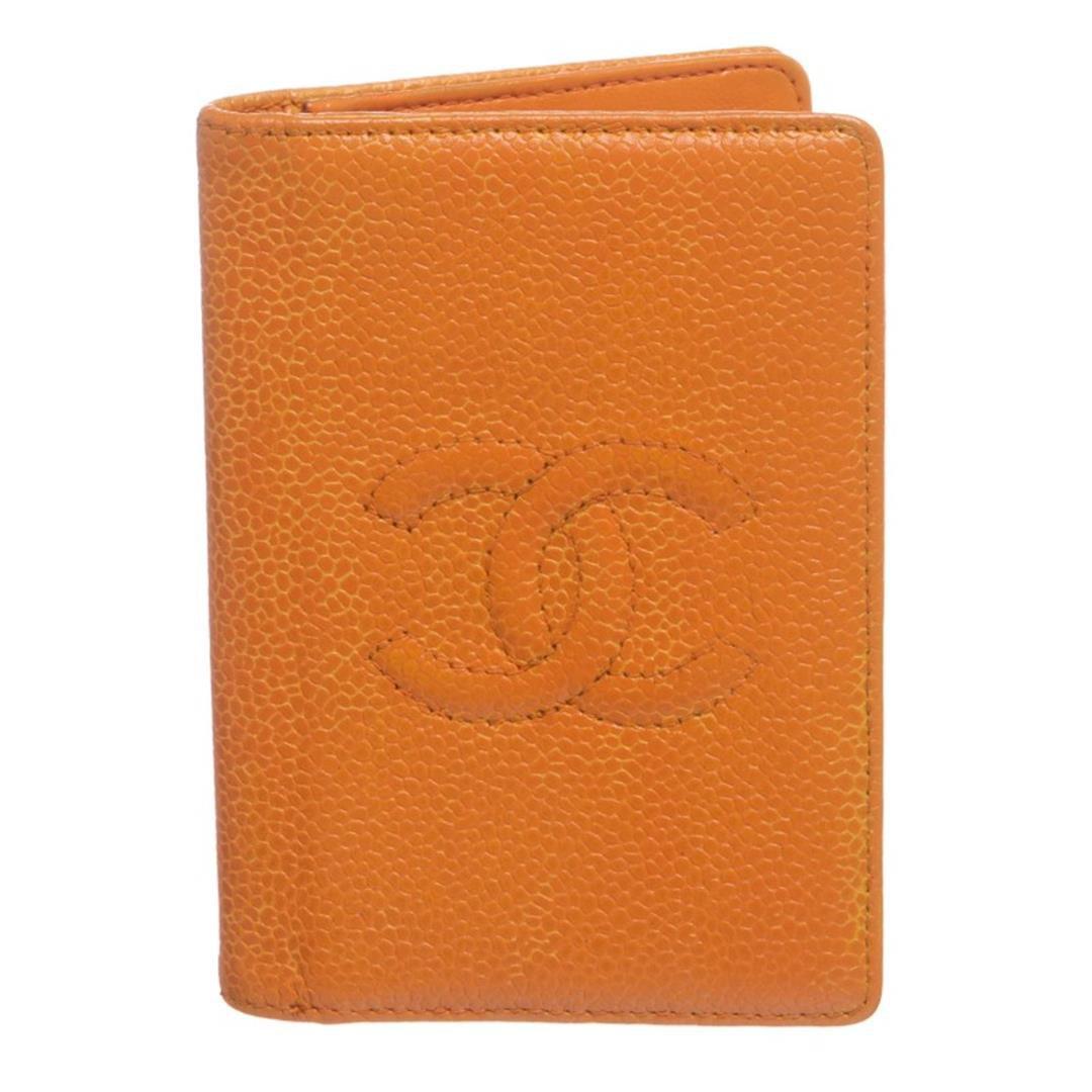 Chanel Orange Caviar Leather CC Logo Small Bifold Cardholder Wallet