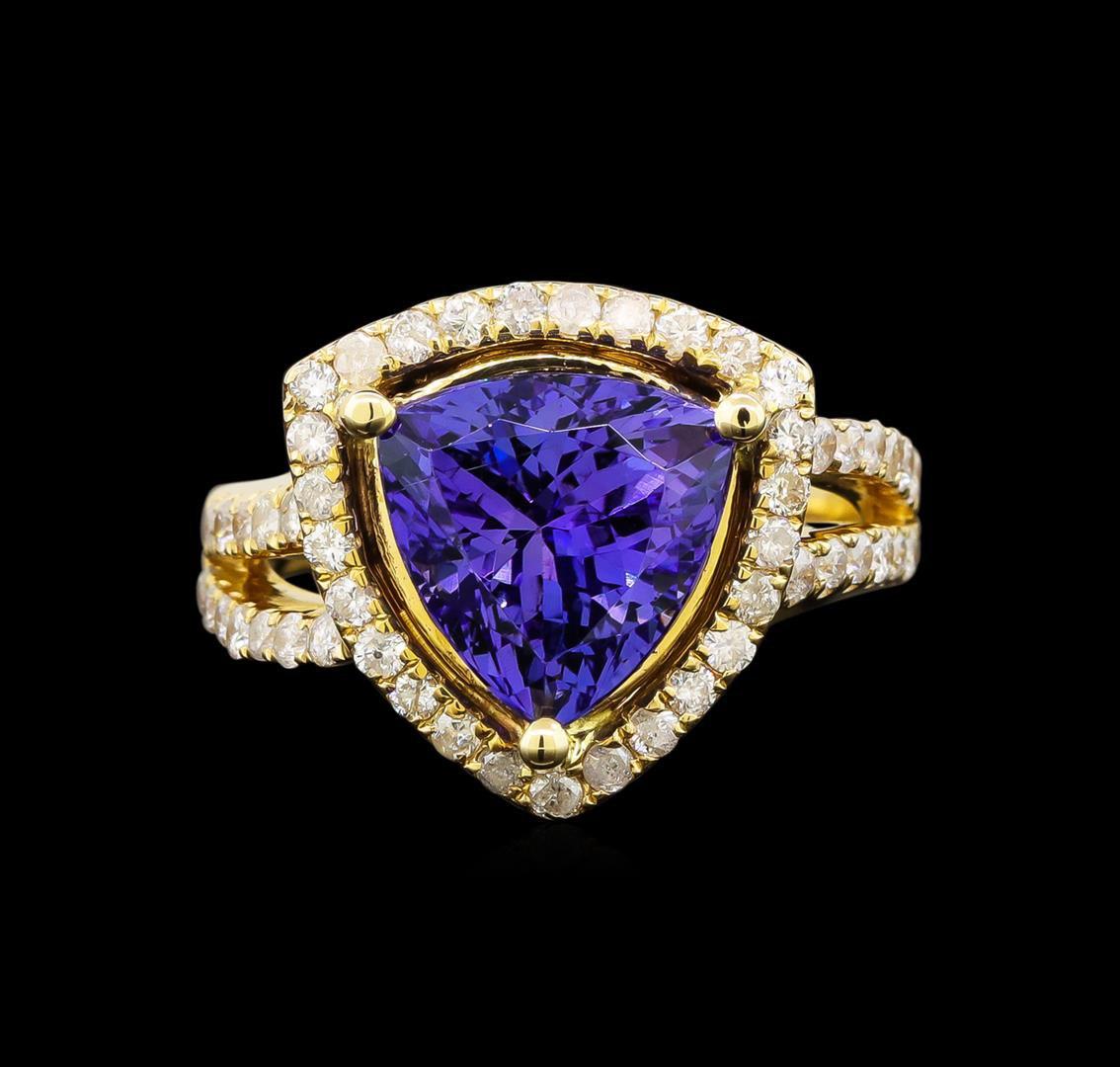 14KT Yellow Gold 5.03 ctw Tanzanite and Diamond Ring