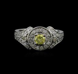 0.95 ctw Yellow Diamond Ring - 14KT White Gold