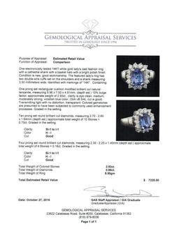 2.93 ctw Tanzanite and Diamond Ring - 14KT White Gold