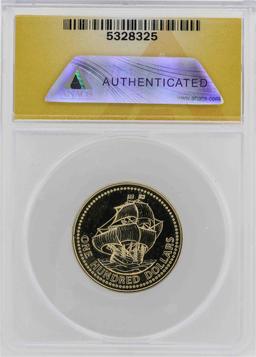 1975 Barbados 350th Anniversary $100 Gold Coin ANACS MS60 Details