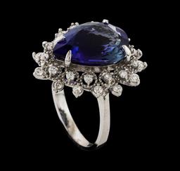 7.60 ctw Tanzanite and Diamond Ring - 14KT White Gold