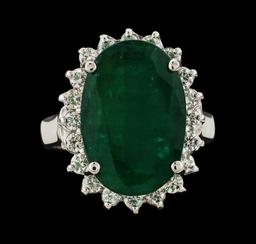 7.30 ctw Emerald and Diamond Ring - 14KT White Gold