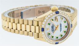 Rolex 18KT Yellow Gold President Emerald and Diamond Ladies Watch