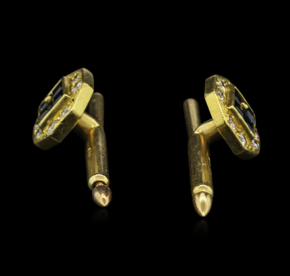 0.58 ctw Blue Sapphire and Diamond Shirt Studs - 14KT Yellow Gold