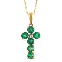 0.62 ctw Emerald and Diamond Pendant - 14KT Yellow Gold