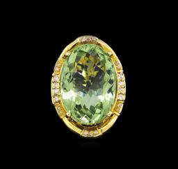 14KT Yellow Gold 27.45 ctw Green Quartz and Diamond Ring