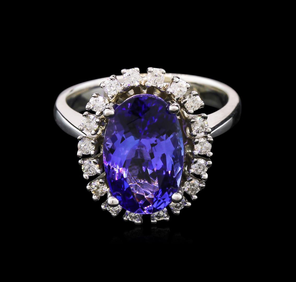 4.05 ctw Tanzanite and Diamond Ring - 14KT White Gold