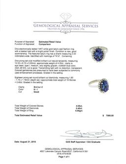 4.05 ctw Tanzanite and Diamond Ring - 14KT White Gold