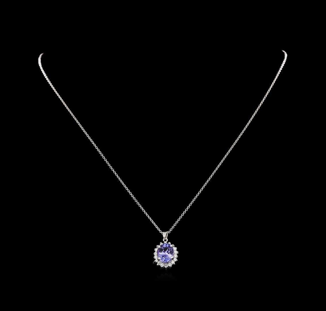 3.05 ctw Tanzanite and Diamond Pendant With Chain - 14KT White Gold