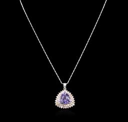 11.38 ctw Tanzanite and Diamond Pendant With Chain - 14KT White Gold