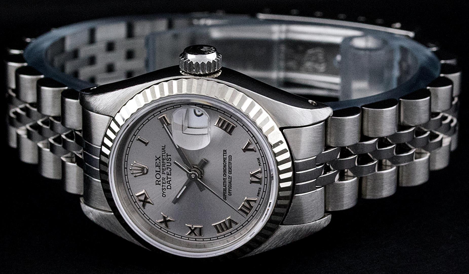Ladies Rolex Stainless Steel Quickset Slate Grey Roman Datejust Wristwatch