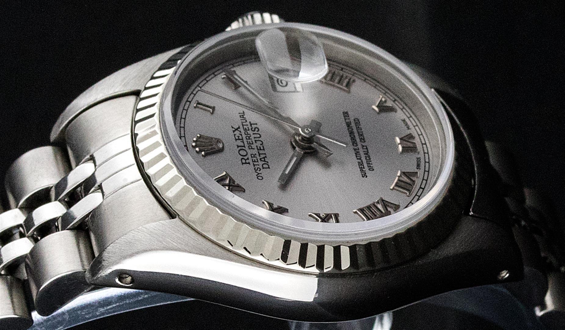 Ladies Rolex Stainless Steel Quickset Slate Grey Roman Datejust Wristwatch