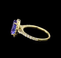 2.86 ctw Tanzanite and Diamond Ring - 14KT Yellow Gold