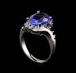 3.73 ctw Tanzanite and Diamond Ring - 14KT White Gold