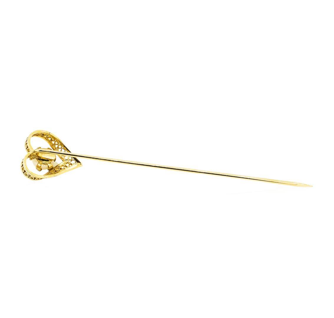 Opal Heart Stick Pin - Yellow Gold Plated