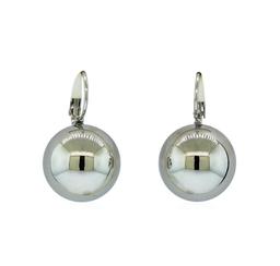 18mm Glossy Bead Drop Earrings - Silver Plated