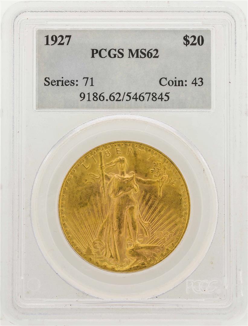 1927 $20 Saint Gaudens Double Eagle Gold Coin PCGS MS62