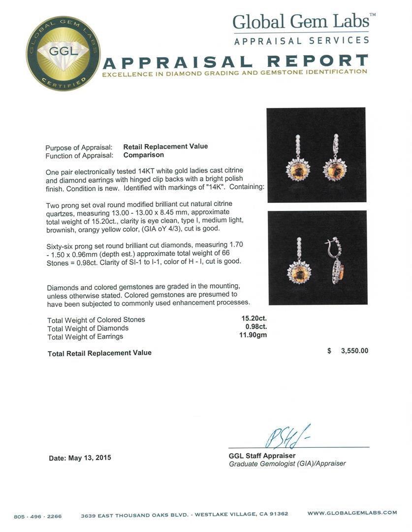 14KT White Gold 15.20 ctw Citrine and Diamond Earrings