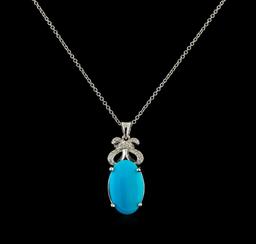 4.78 ctw Turquoise and Diamond Pendant With Chain - 14KT White Gold