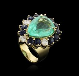 14KT Yellow Gold GIA Certified 15.98 ctw Emerald, Sapphire and Diamond Ring