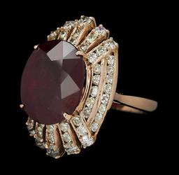 14KT Rose Gold 13.42 Ruby and Diamond Ring