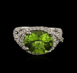 3.00 ctw Peridot and Diamond Ring - 18KT White Gold