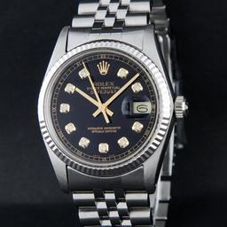 Rolex Stainless Steel Black Diamond DateJust Men's Watch