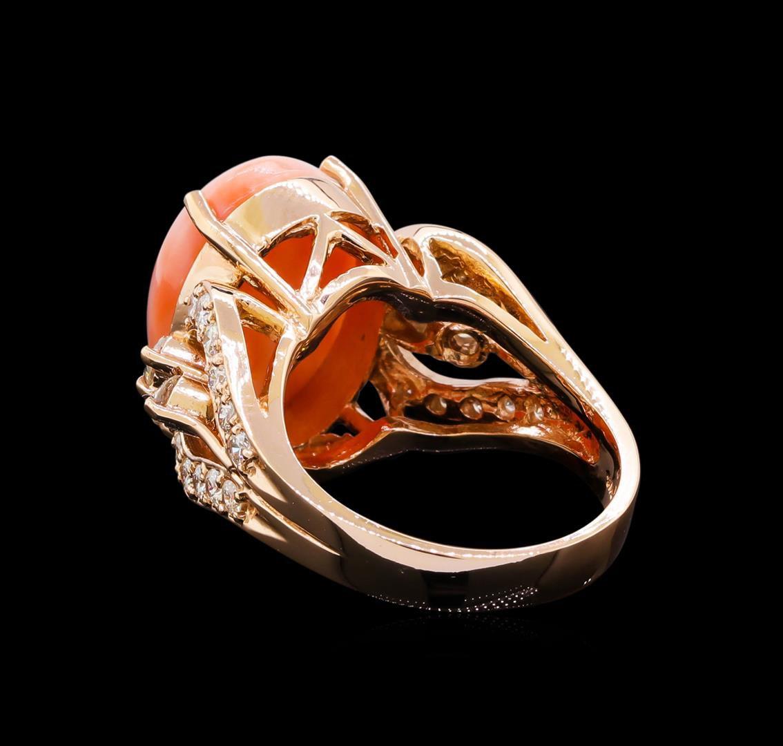 5.68 ctw Pink Coral and Diamond Ring - 14KT Rose Gold
