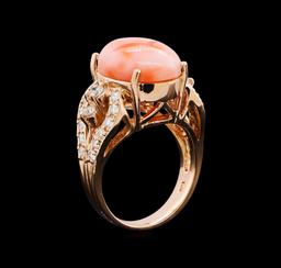 5.68 ctw Pink Coral and Diamond Ring - 14KT Rose Gold