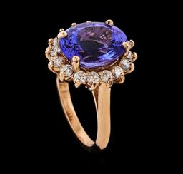 7.19 ctw Tanzanite and Diamond Ring - 14KT Rose Gold