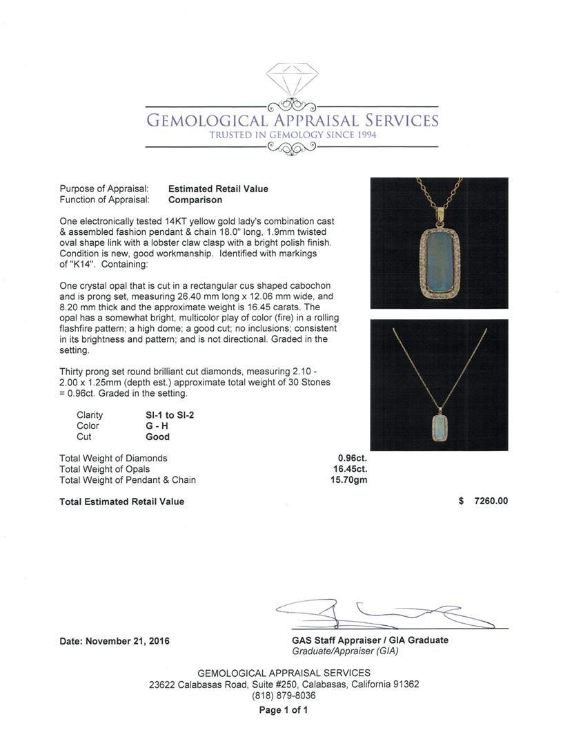 16.45 ctw Opal and Diamond Pendant With Chain - 14KT Yellow Gold