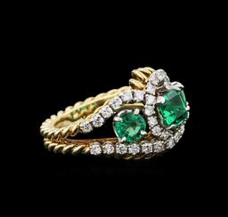 1.87 ctw Emerald and Diamond Ring - 18KT Yellow Gold