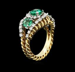 1.87 ctw Emerald and Diamond Ring - 18KT Yellow Gold