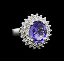 3.60 ctw Tanzanite and Diamond Ring - 14KT White Gold