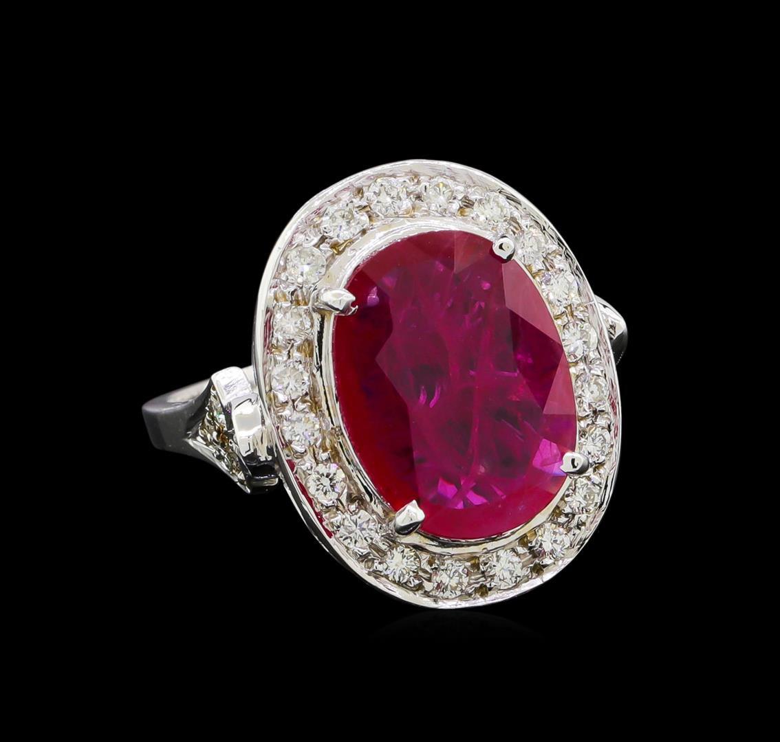 GIA Cert 4.07 ctw Ruby and Diamond Ring - 14KT White Gold