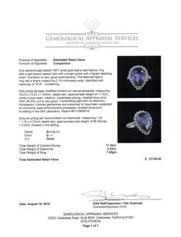 GIA Cert 11.32 ctw Tanzanite and Diamond Ring - 14KT White Gold