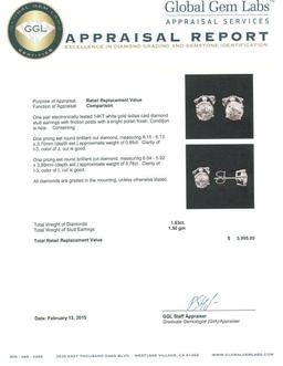 14KT White Gold 1.63 ctw Diamond Stud Earrings