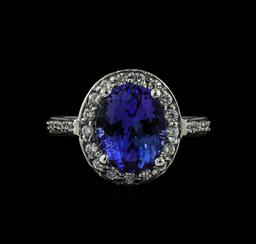 5.03 ctw Tanzanite and Diamond Ring - 14KT White Gold