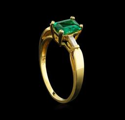 0.80 ctw Emerald and Diamond Ring - 14KT Yellow Gold