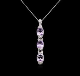 Crayola 6.60 ctw Pink Amethyst and White Sapphire Pendant W/ Chain - .925 Silve