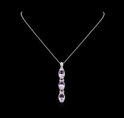 Crayola 6.60 ctw Pink Amethyst and White Sapphire Pendant W/ Chain - .925 Silve